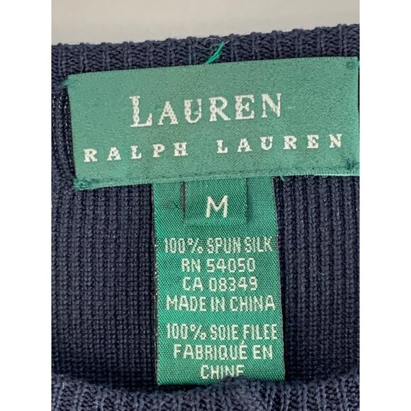 VTG Lauren Ralph Lauren Womens Navy 100% Silk Cardigan Size M - Picture 3 of 6